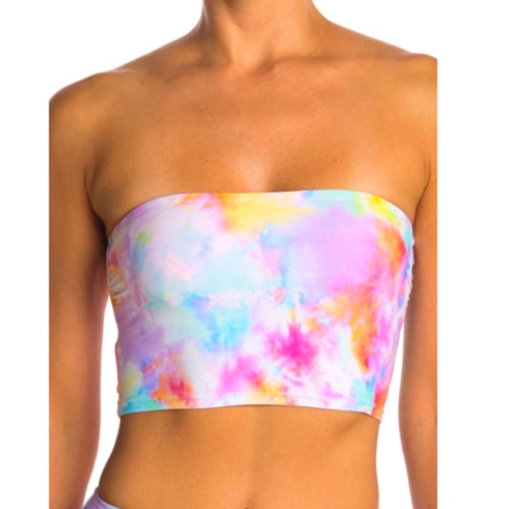 NWT Sugar High Rainbow Tie-Dye Bandeau Bikini Top